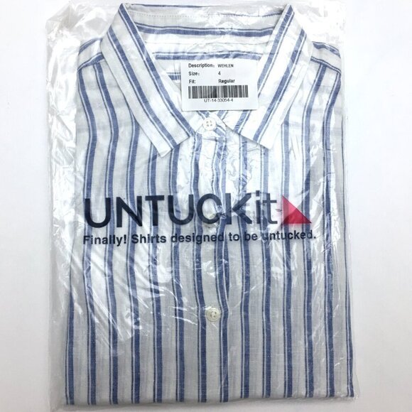 New UNTUCKit Women's Linen Shirt Whelen Blue & White Stripe Button Up size 4 - Picture 7 of 9